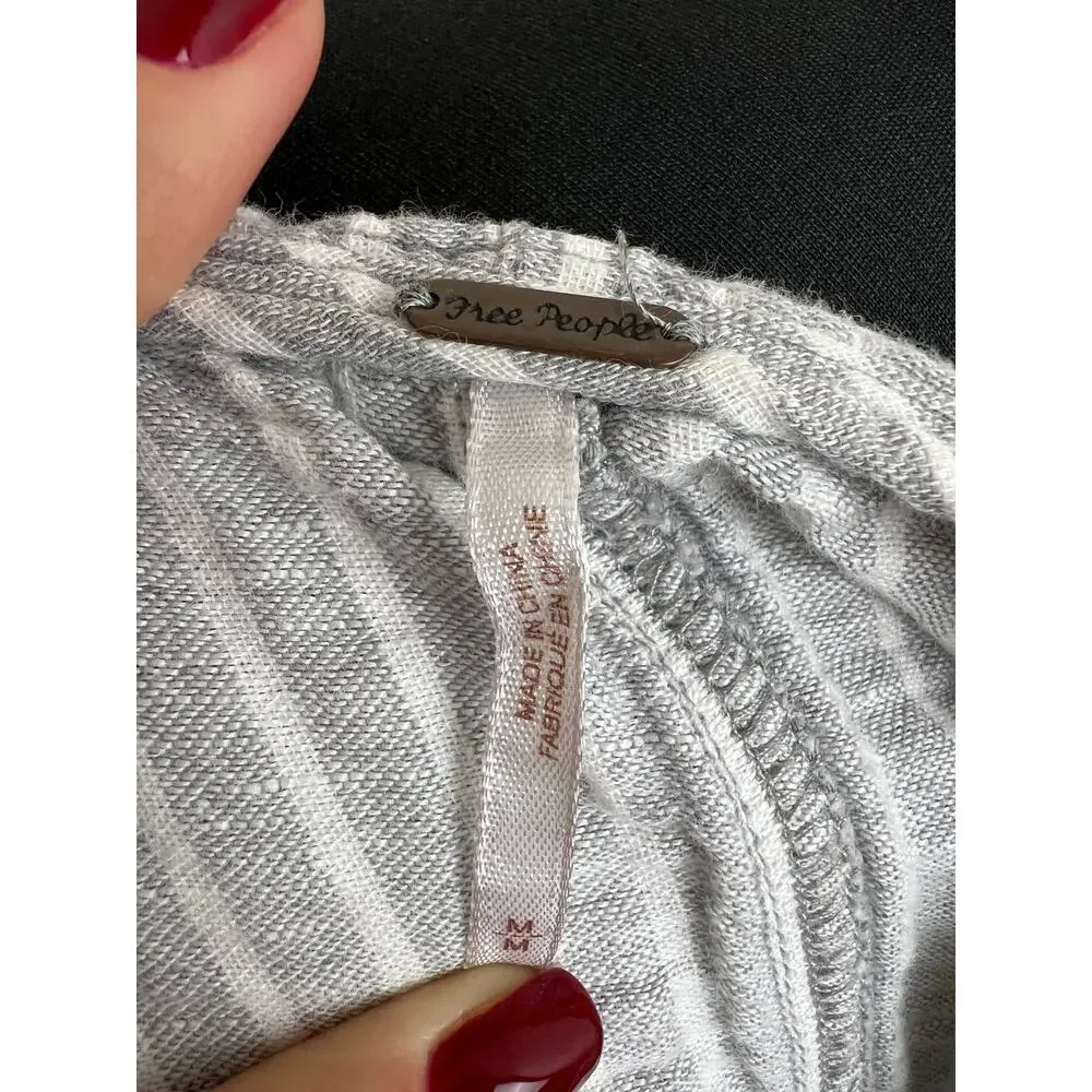 Free People Gray White Striped Button-Down Living Color Mini Dress Size M Medium